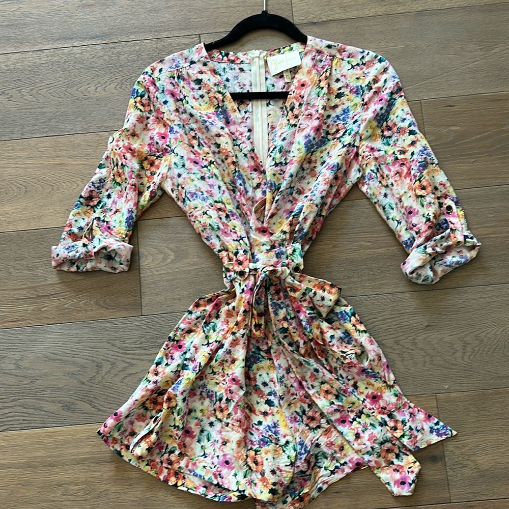 Yumi Kim yellow flower romper with 3/4 sleeve
